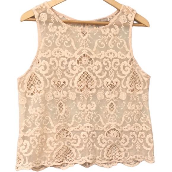 Forever 21 Pink/Rose Lace Summer Tank Top Blouse L - Picture 2 of 4